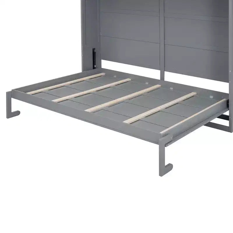 Lit escamotable Queen Size de style moderne, se repliant dans une armoire avec étagères supérieures et ports USB
