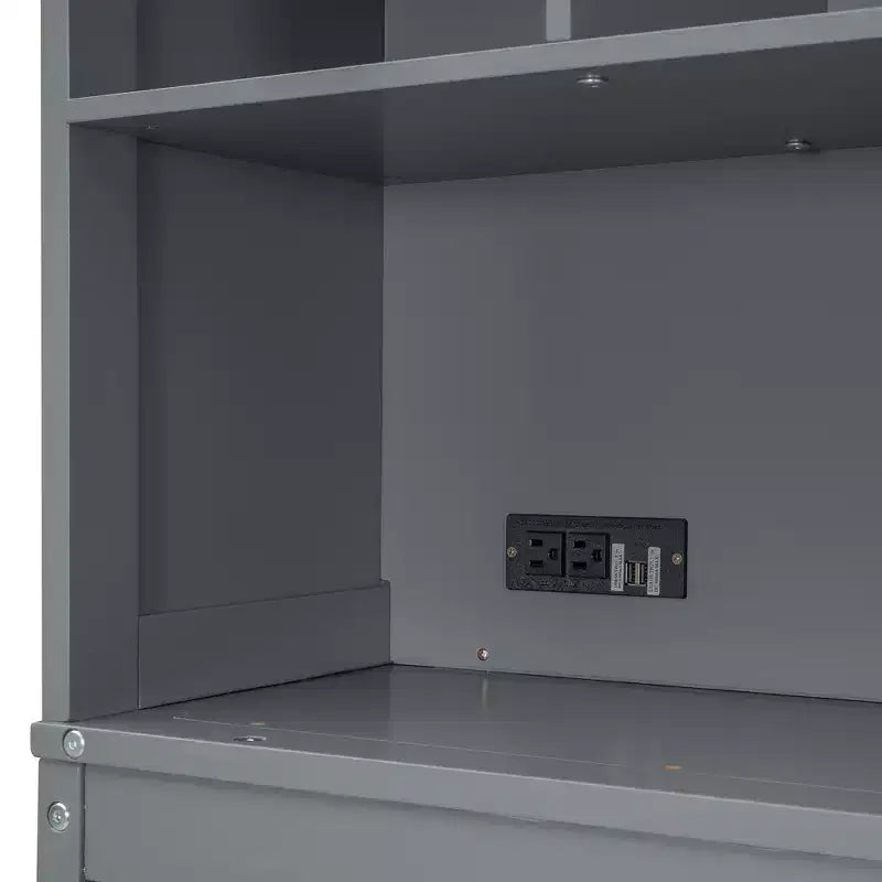 Lit escamotable Queen Size de style moderne, se repliant dans une armoire avec étagères supérieures et ports USB