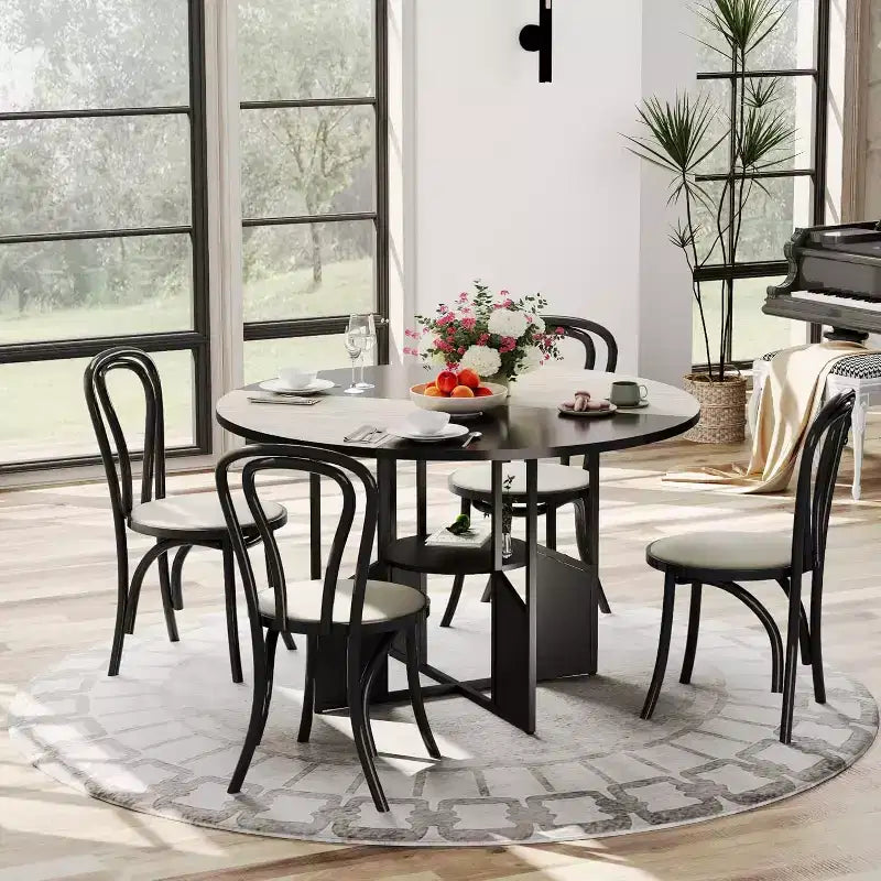 Table à manger ronde pour 4 à 6 personnes, table de cuisine et de salle à manger en bois de 59 po avec base et pieds réglables, table à manger ronde peu encombrante pour salon