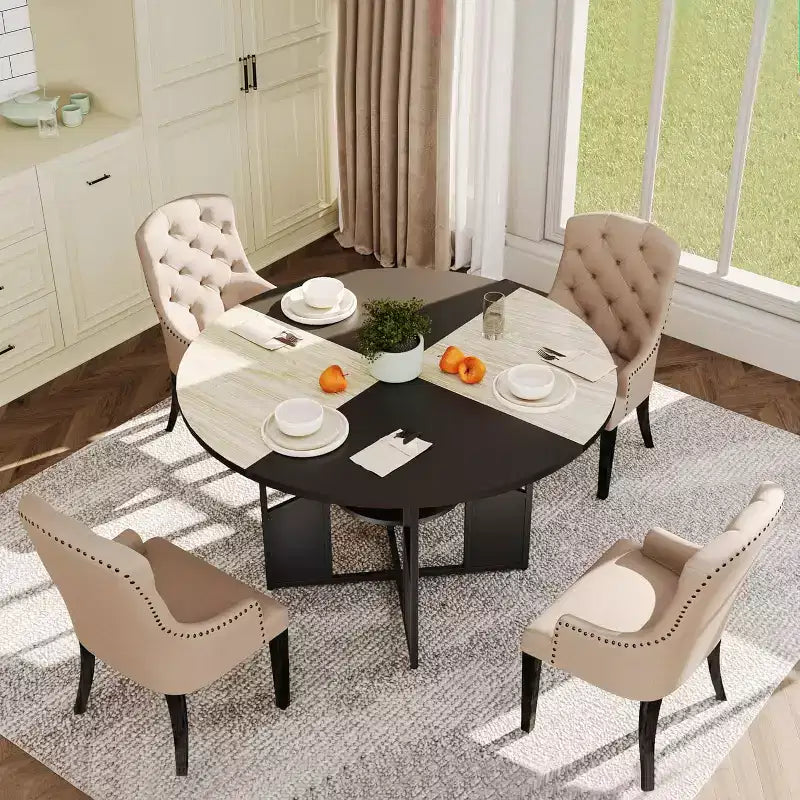 Table à manger ronde pour 4 à 6 personnes, table de cuisine et de salle à manger en bois de 59 po avec base et pieds réglables, table à manger ronde peu encombrante pour salon