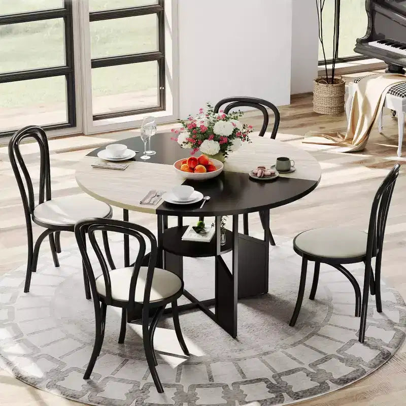 Table à manger ronde pour 4 à 6 personnes, table de cuisine et de salle à manger en bois de 59 po avec base et pieds réglables, table à manger ronde peu encombrante pour salon