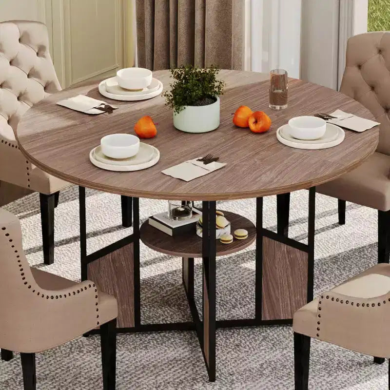 Table à manger ronde pour 4 à 6 personnes, table de cuisine et de salle à manger en bois de 59 po avec base et pieds réglables, table à manger ronde peu encombrante pour salon