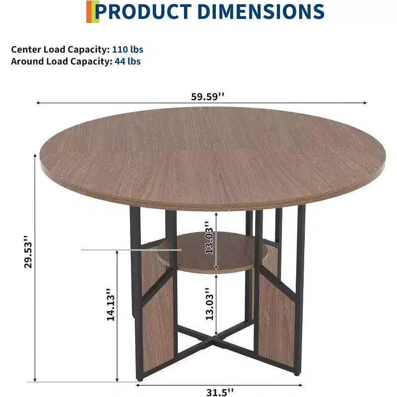 Table à manger ronde pour 4 à 6 personnes, table de cuisine et de salle à manger en bois de 59 po avec base et pieds réglables, table à manger ronde peu encombrante pour salon