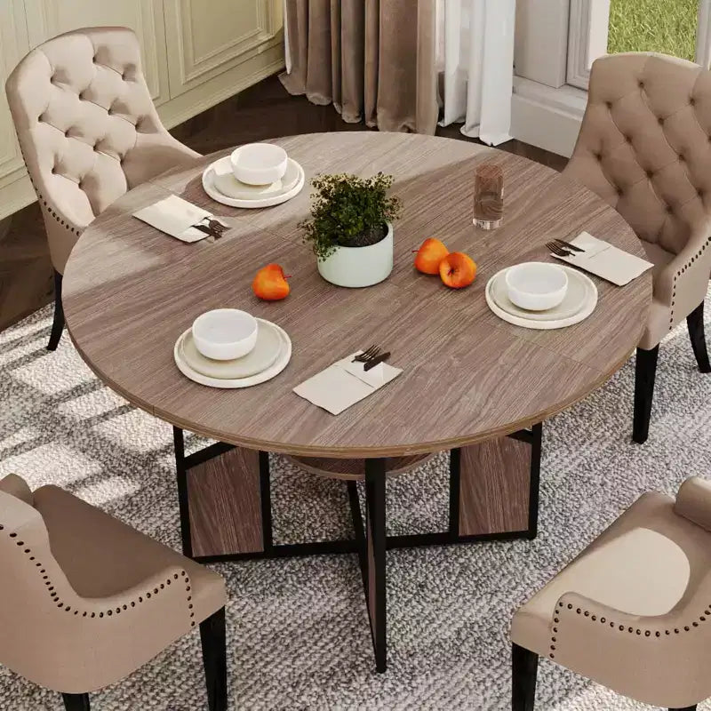 Table à manger ronde pour 4 à 6 personnes, table de cuisine et de salle à manger en bois de 59 po avec base et pieds réglables, table à manger ronde peu encombrante pour salon