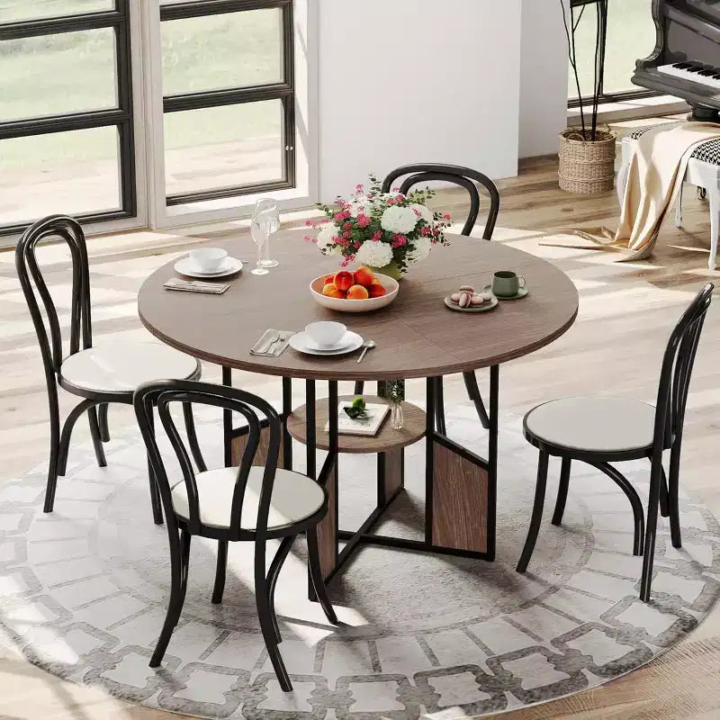Table à manger ronde pour 4 à 6 personnes, table de cuisine et de salle à manger en bois de 59 po avec base et pieds réglables, table à manger ronde peu encombrante pour salon