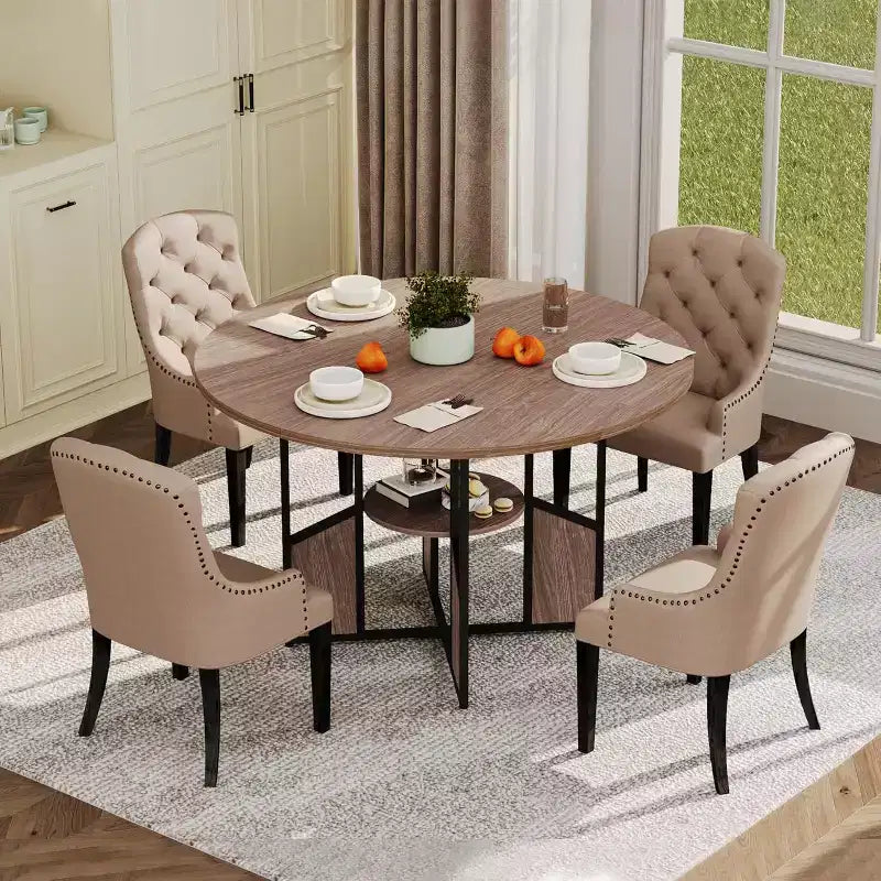 Table à manger ronde pour 4 à 6 personnes, table de cuisine et de salle à manger en bois de 59 po avec base et pieds réglables, table à manger ronde peu encombrante pour salon