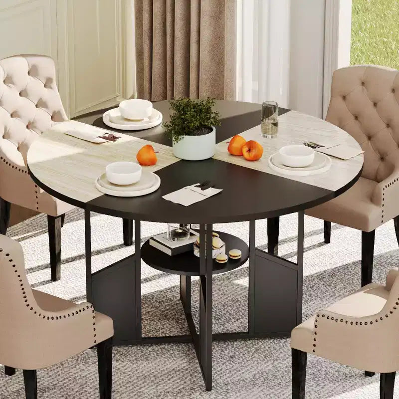 Table à manger ronde pour 4 à 6 personnes, table de cuisine et de salle à manger en bois de 59 po avec base et pieds réglables, table à manger ronde peu encombrante pour salon