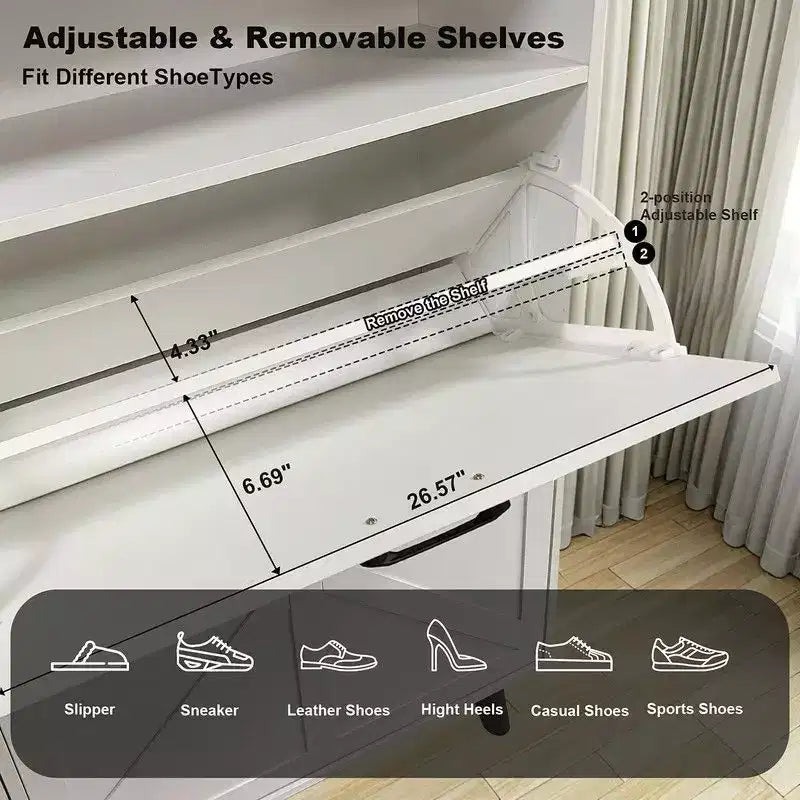 Meuble à chaussures, organisateur de chaussures de style ferme avec 4 tiroirs basculants et rangement ouvert, étagère à chaussures étroite et autonome pour entrée, couloir