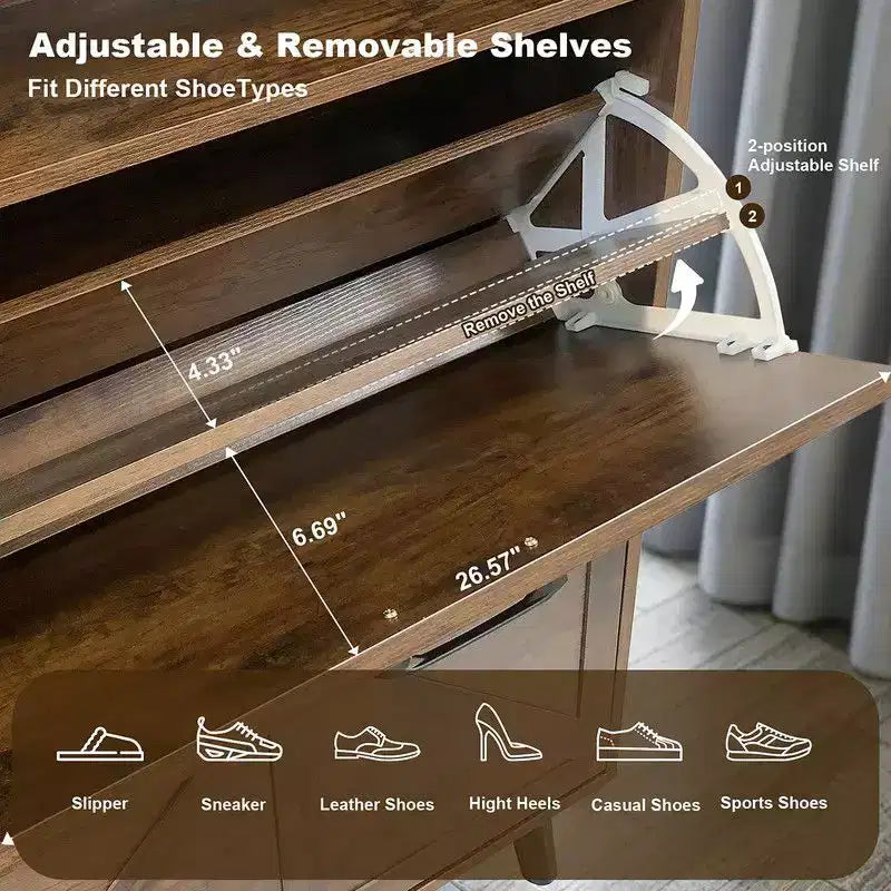 Meuble à chaussures, organisateur de chaussures de style ferme avec 4 tiroirs basculants et rangement ouvert, étagère à chaussures étroite et autonome pour entrée, couloir