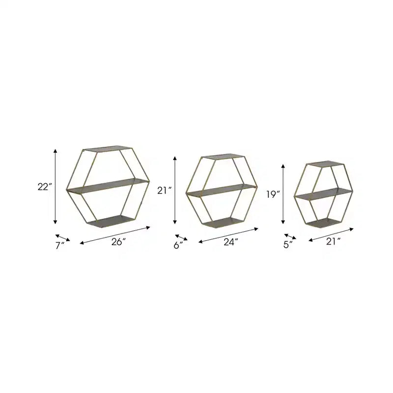 Étagères murales hexagonales modernes pour la décoration intérieure - Rangement en bois avec cadre métallique pour bureau