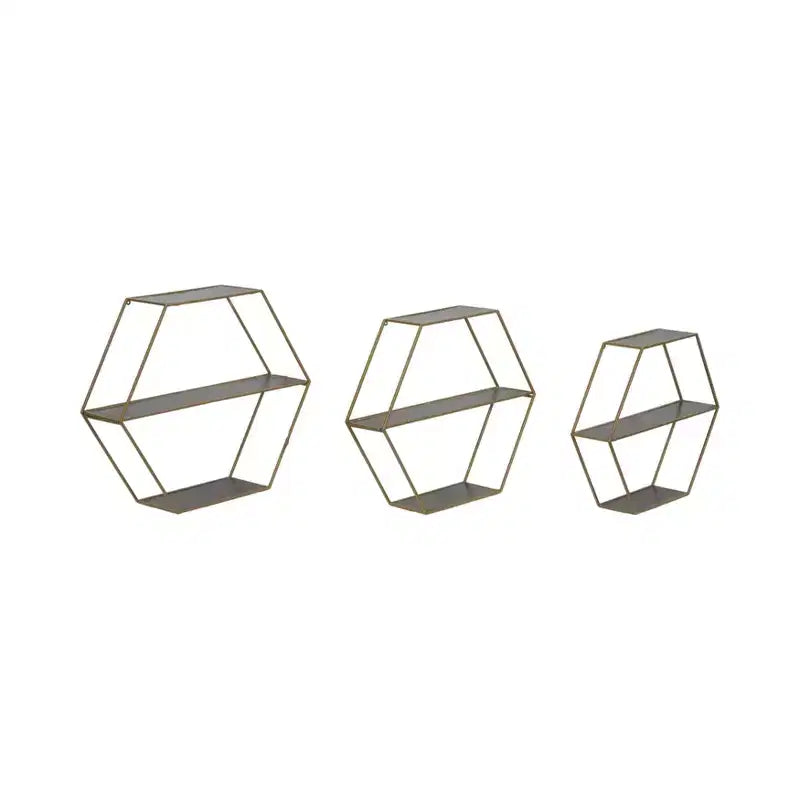 Étagères murales hexagonales modernes pour la décoration intérieure - Rangement en bois avec cadre métallique pour bureau