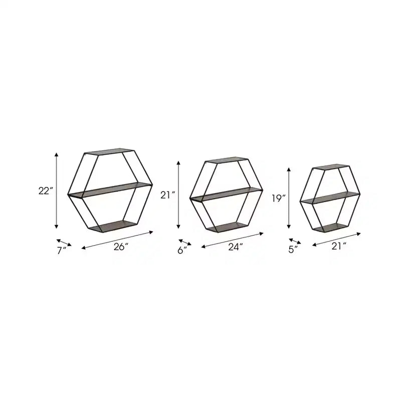 Étagères murales hexagonales modernes pour la décoration intérieure - Rangement en bois avec cadre métallique pour bureau