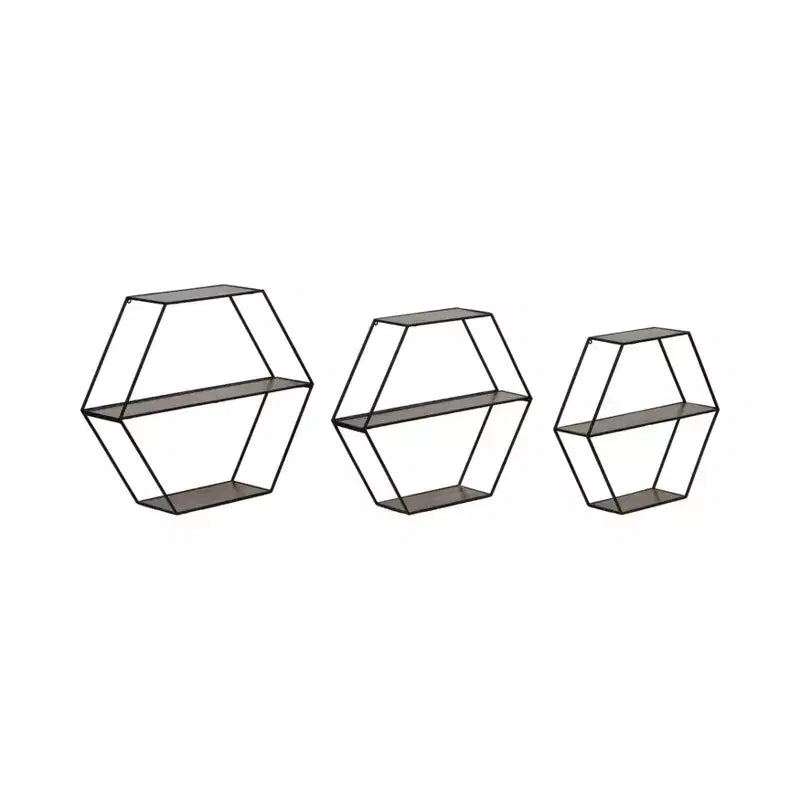 Étagères murales hexagonales modernes pour la décoration intérieure - Rangement en bois avec cadre métallique pour bureau