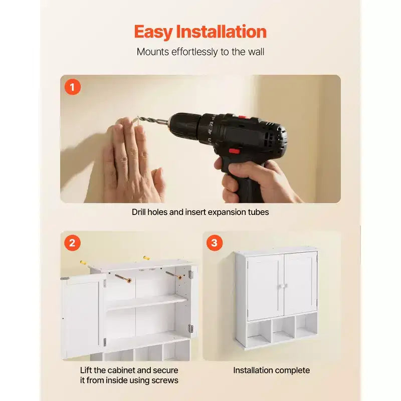 Meuble haut de salle de bain, 2 portes et étagère réglable, armoire à pharmacie murale à fixer au-dessus des toilettes, blanc