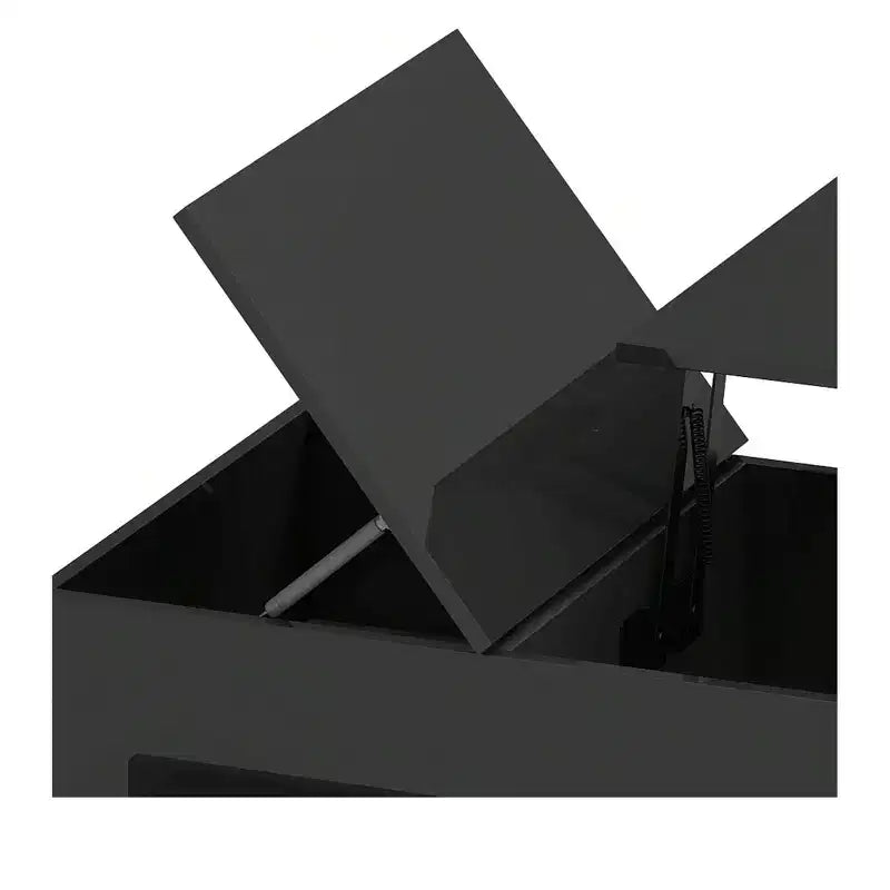 Table basse relevable LED laquée avec station de recharge, 2 tiroirs de rangement et étagère ouverte pour salon, design moderne