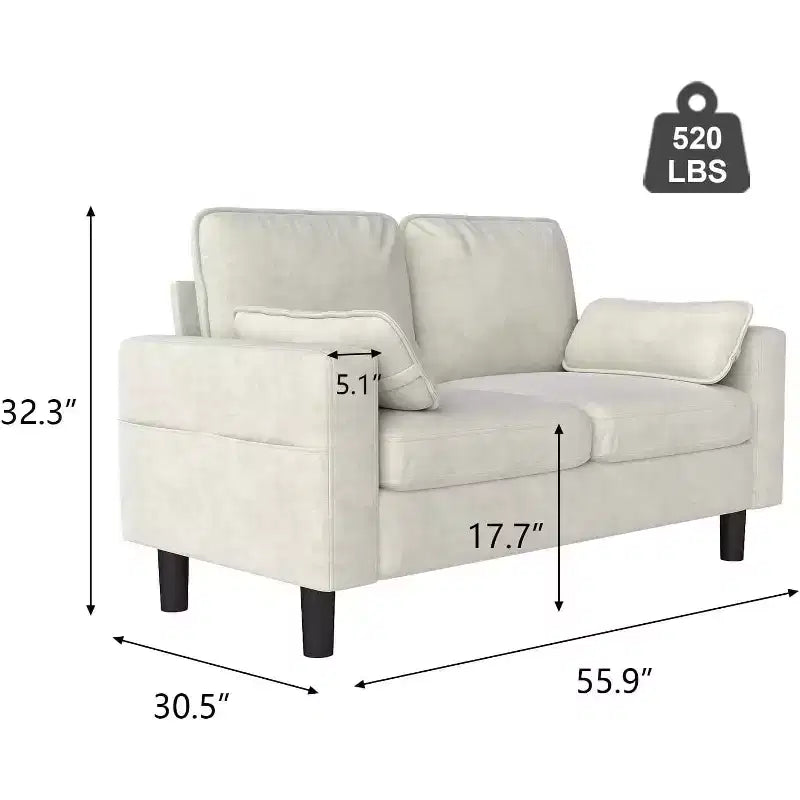 Causeuse - Fauteuil moderne de 142 cm avec accoudoirs, beige