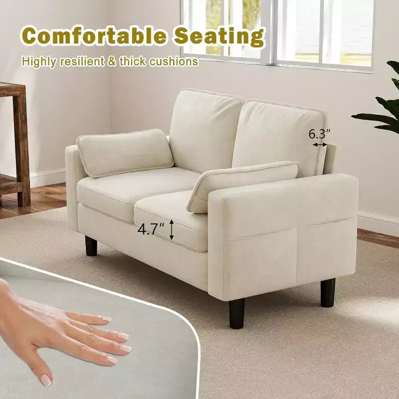Causeuse - Fauteuil moderne de 142 cm avec accoudoirs, beige