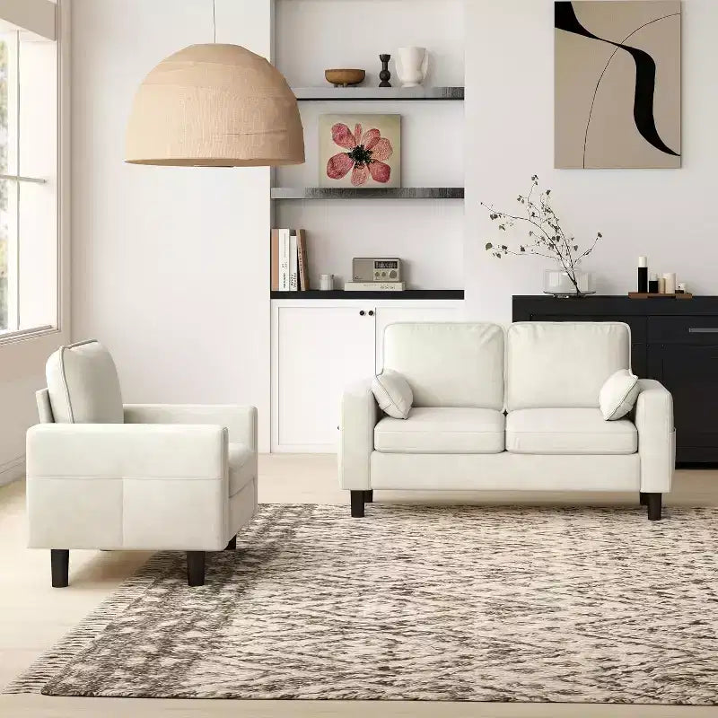 Causeuse - Fauteuil moderne de 142 cm avec accoudoirs, beige