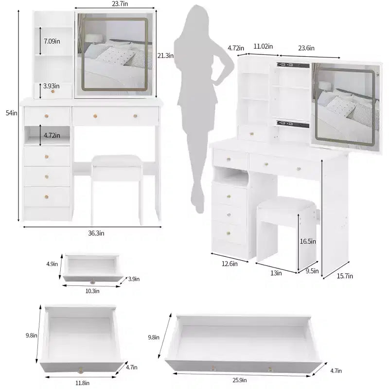Coiffeuse avec miroir lumineux et tabouret