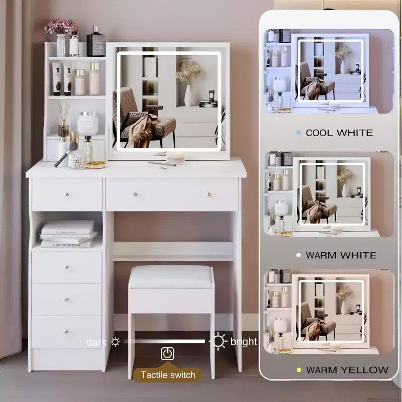 Coiffeuse avec miroir lumineux et tabouret