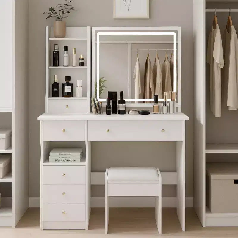 Coiffeuse avec miroir lumineux et tabouret