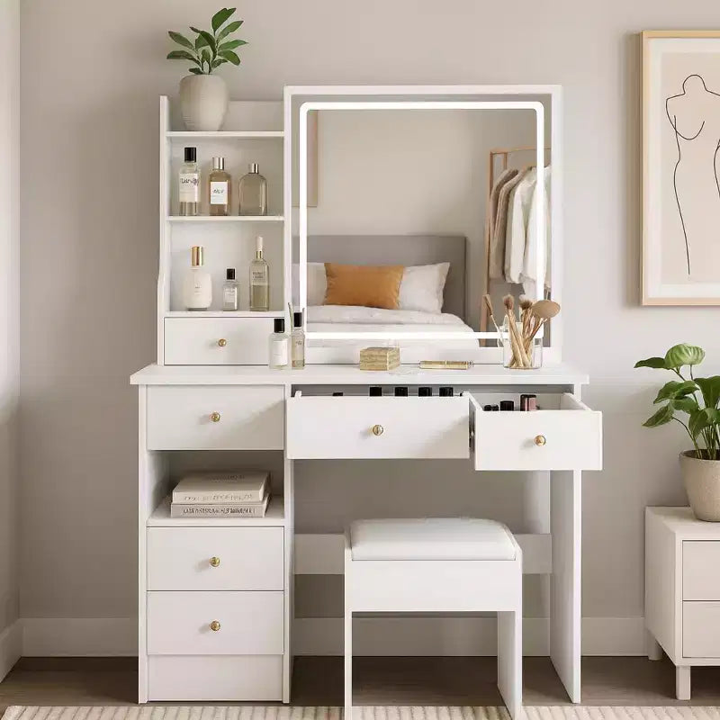 Coiffeuse avec miroir lumineux et tabouret