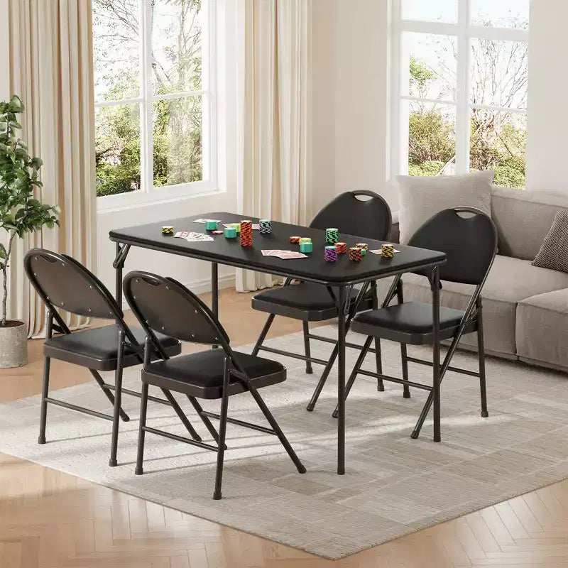 Table pliante de 47", table de cartes portable robuste avec plateau en cuir PU et pieds en métal, aucun assemblage requis, utilisation intérieure et extérieure