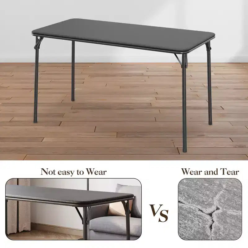 Table pliante de 47", table de cartes portable robuste avec plateau en cuir PU et pieds en métal, aucun assemblage requis, utilisation intérieure et extérieure