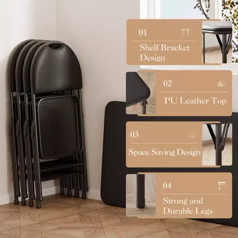Table pliante de 47", table de cartes portable robuste avec plateau en cuir PU et pieds en métal, aucun assemblage requis, utilisation intérieure et extérieure
