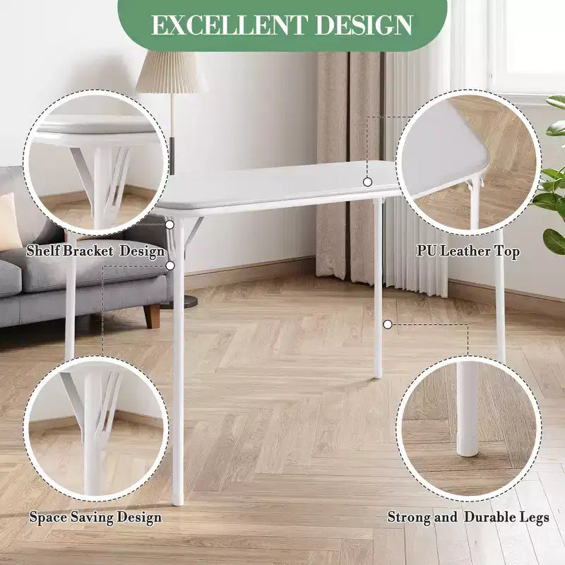 Table pliante de 47", table de cartes portable robuste avec plateau en cuir PU et pieds en métal, aucun assemblage requis, utilisation intérieure et extérieure