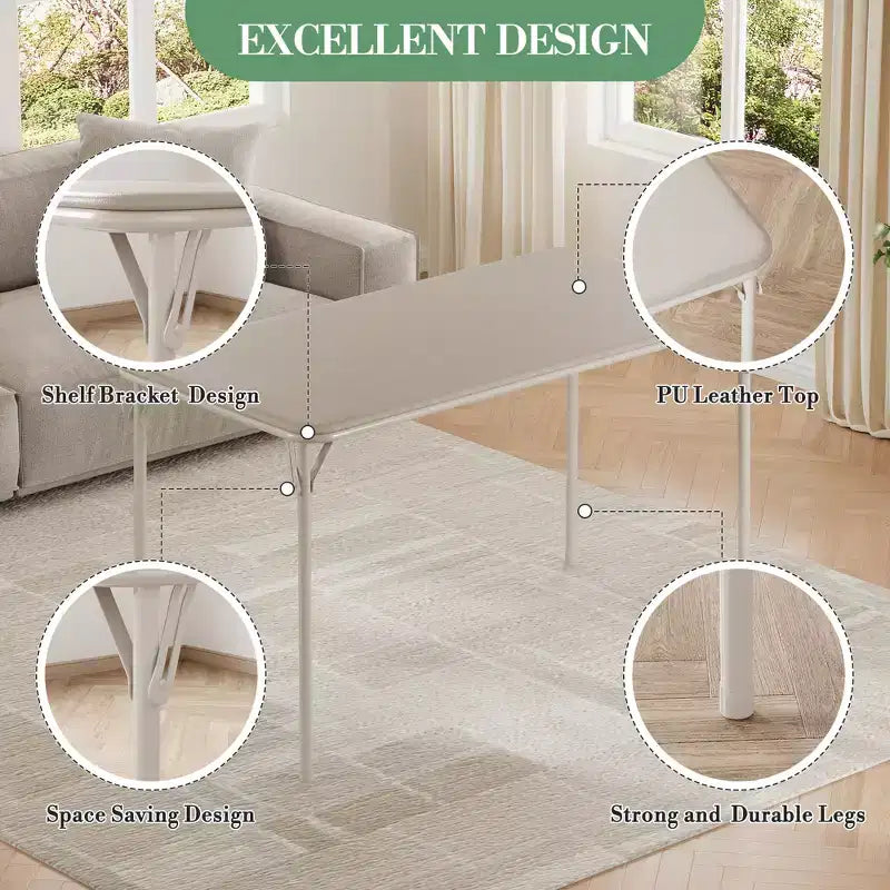 Table pliante de 47", table de cartes portable robuste avec plateau en cuir PU et pieds en métal, aucun assemblage requis, utilisation intérieure et extérieure