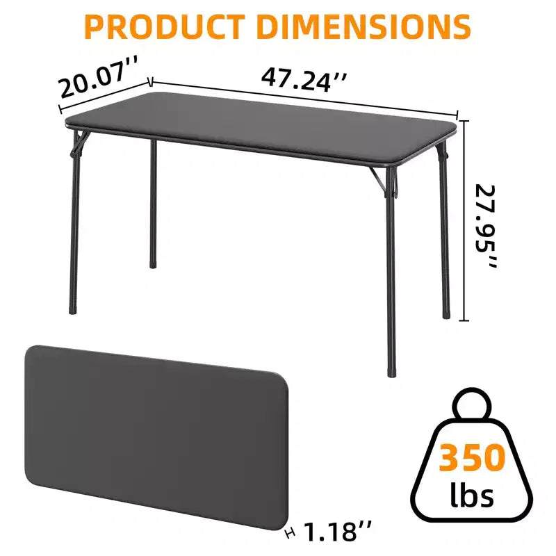 Table pliante de 47", table de cartes portable robuste avec plateau en cuir PU et pieds en métal, aucun assemblage requis, utilisation intérieure et extérieure