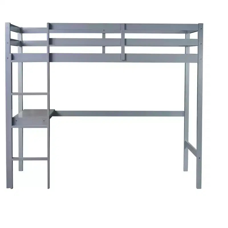 Lit mezzanine double avec bureau, lit mezzanine pour enfants, garçons, filles, cadre de lit mezzanine en bois, bureau et échelle intégrés, bois d'hévéa gris