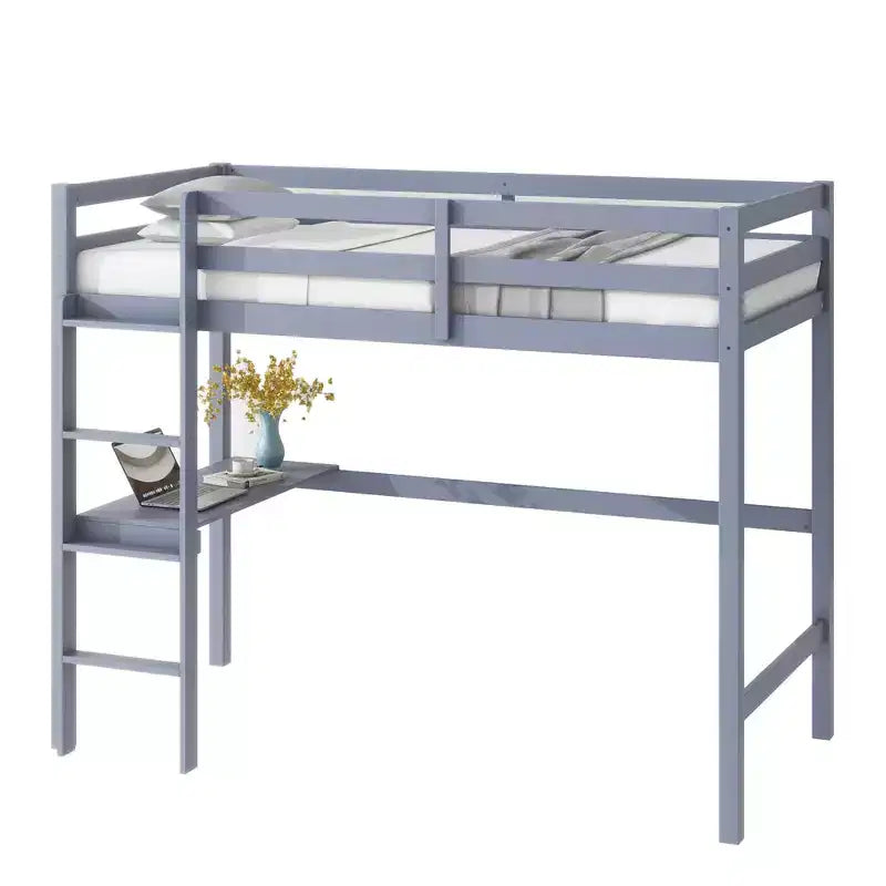 Lit mezzanine double avec bureau, lit mezzanine pour enfants, garçons, filles, cadre de lit mezzanine en bois, bureau et échelle intégrés, bois d'hévéa gris