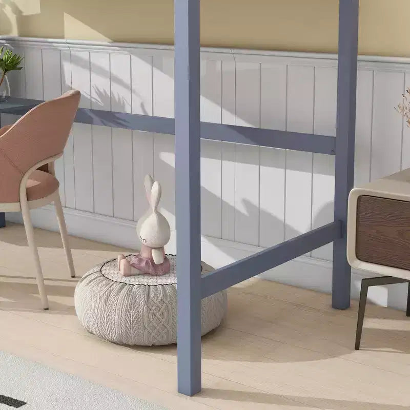 Lit mezzanine double avec bureau, lit mezzanine pour enfants, garçons, filles, cadre de lit mezzanine en bois, bureau et échelle intégrés, bois d'hévéa gris