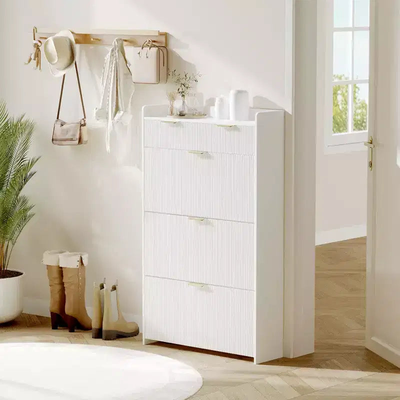 Meuble à chaussures fin avec 3 tiroirs basculants et 2 petits tiroirs, organisateur de rangement de chaussures dissimulé autoportant pour entrée, couloir, salon
