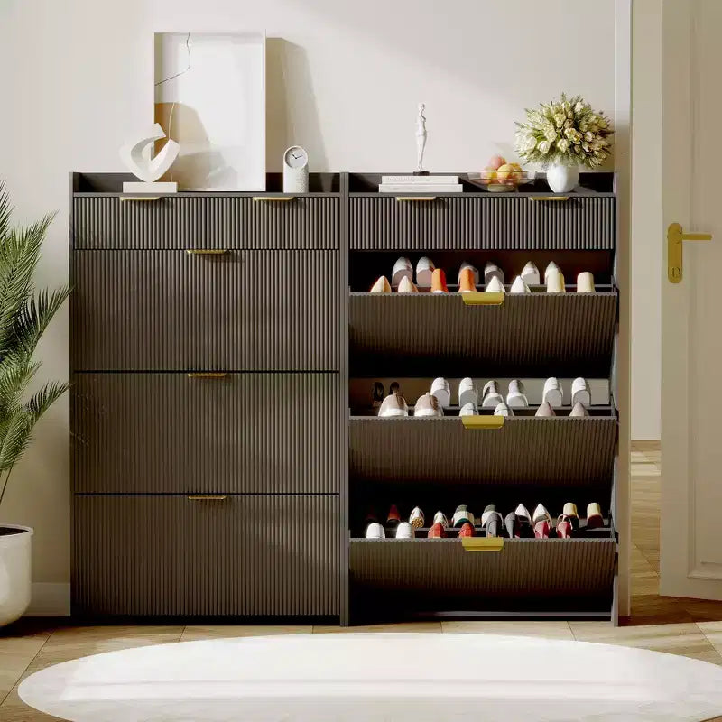 Meuble à chaussures fin avec 3 tiroirs basculants et 2 petits tiroirs, organisateur de rangement de chaussures dissimulé autoportant pour entrée, couloir, salon