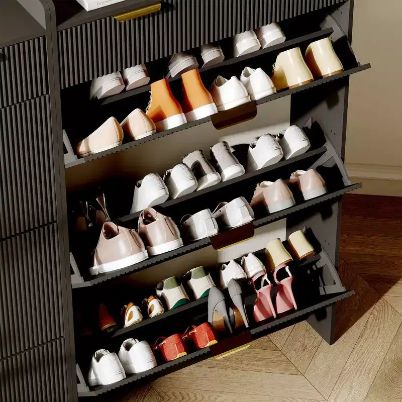 Meuble à chaussures fin avec 3 tiroirs basculants et 2 petits tiroirs, organisateur de rangement de chaussures dissimulé autoportant pour entrée, couloir, salon