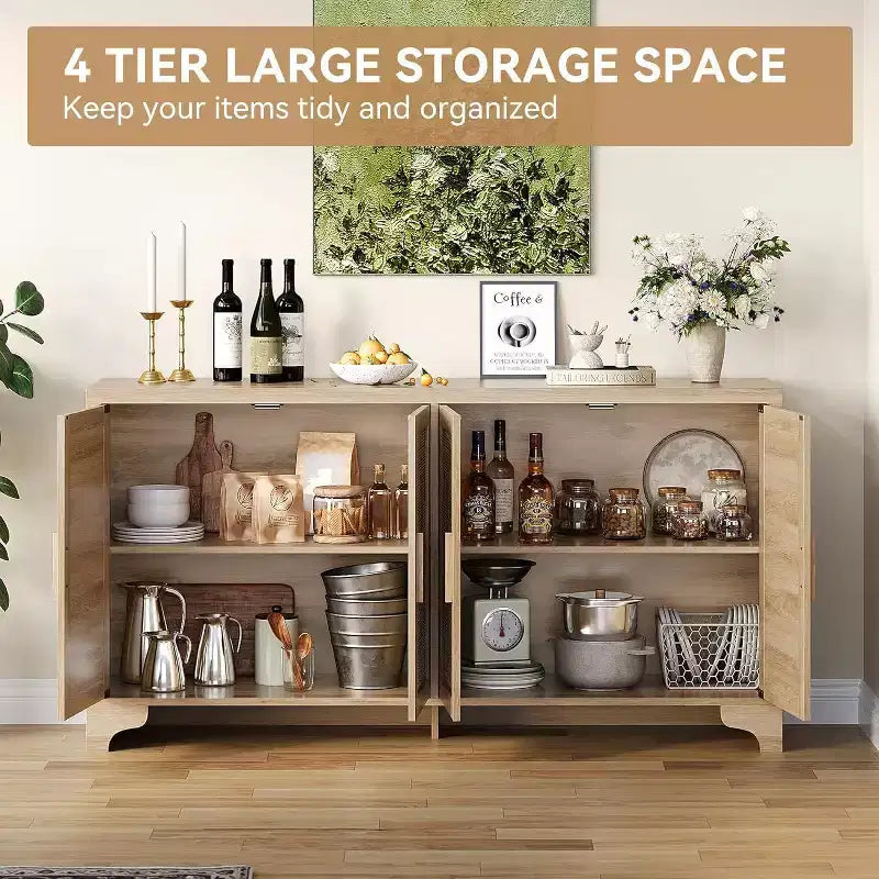 Buffet bahut 4 portes en rotin naturel