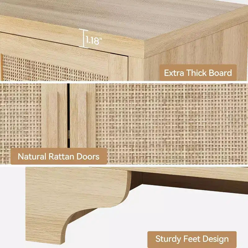 Buffet bahut 4 portes en rotin naturel