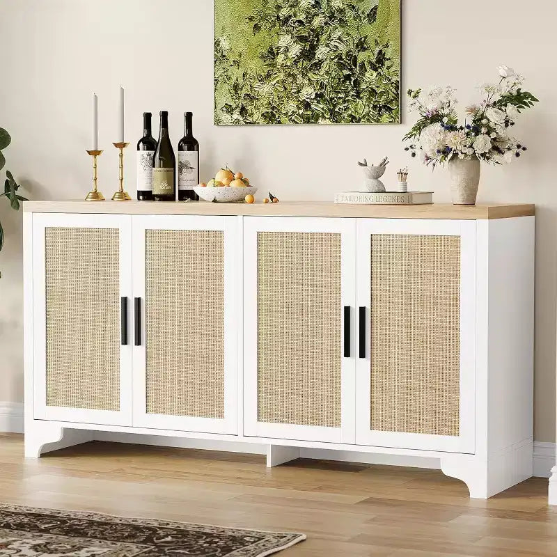 Buffet bahut 4 portes en rotin naturel