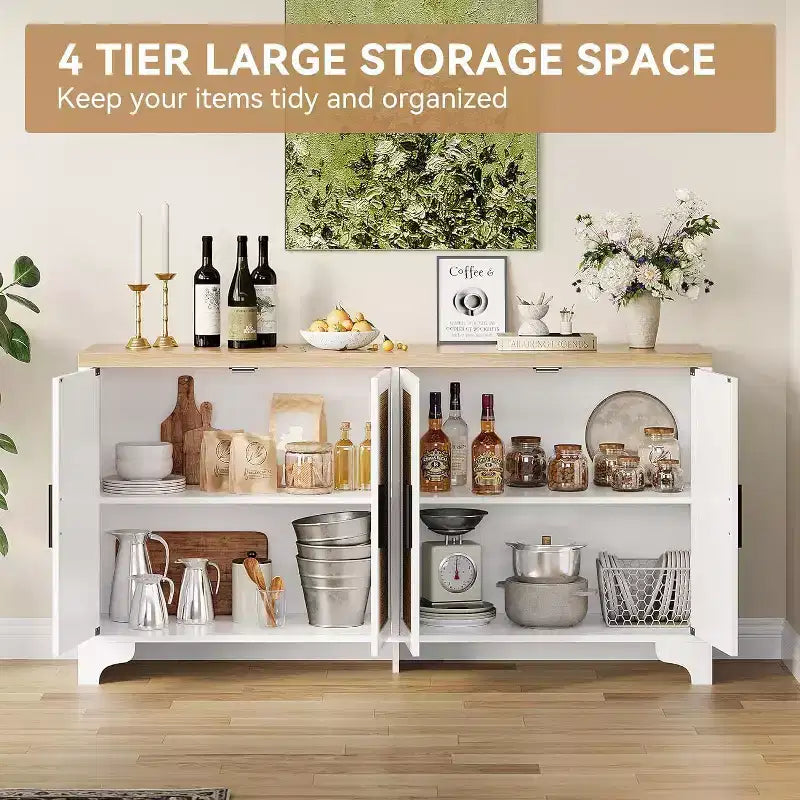 Buffet bahut 4 portes en rotin naturel