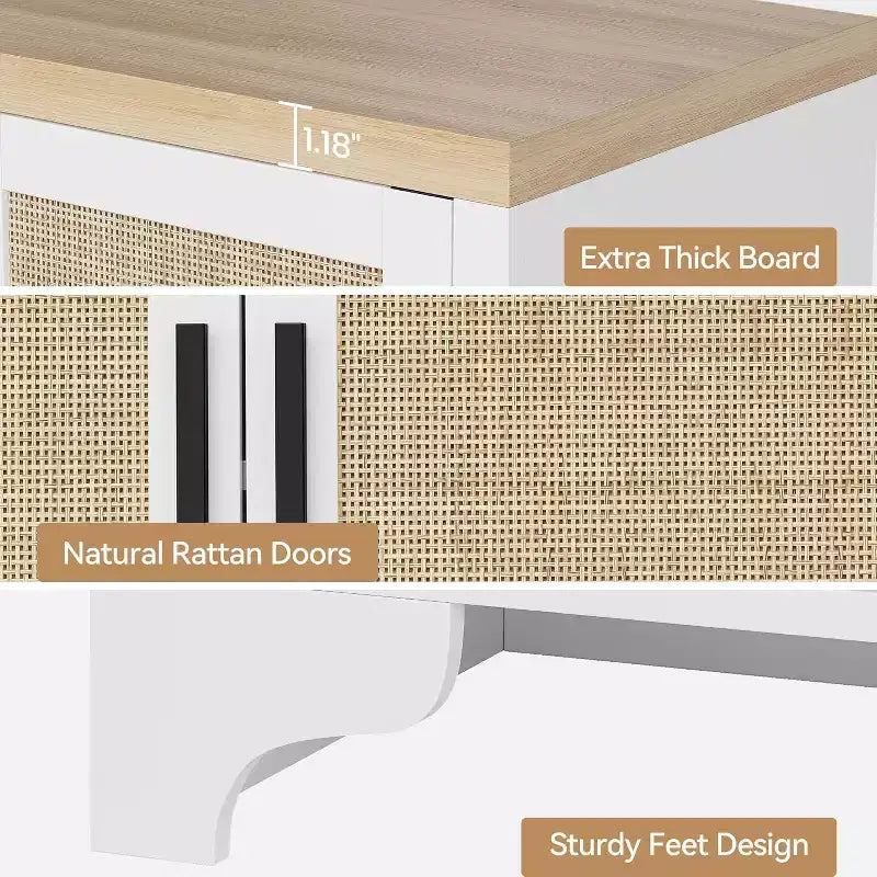 Buffet bahut 4 portes en rotin naturel