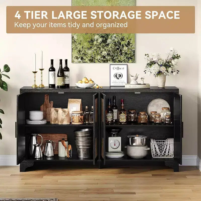 Buffet bahut 4 portes en rotin naturel
