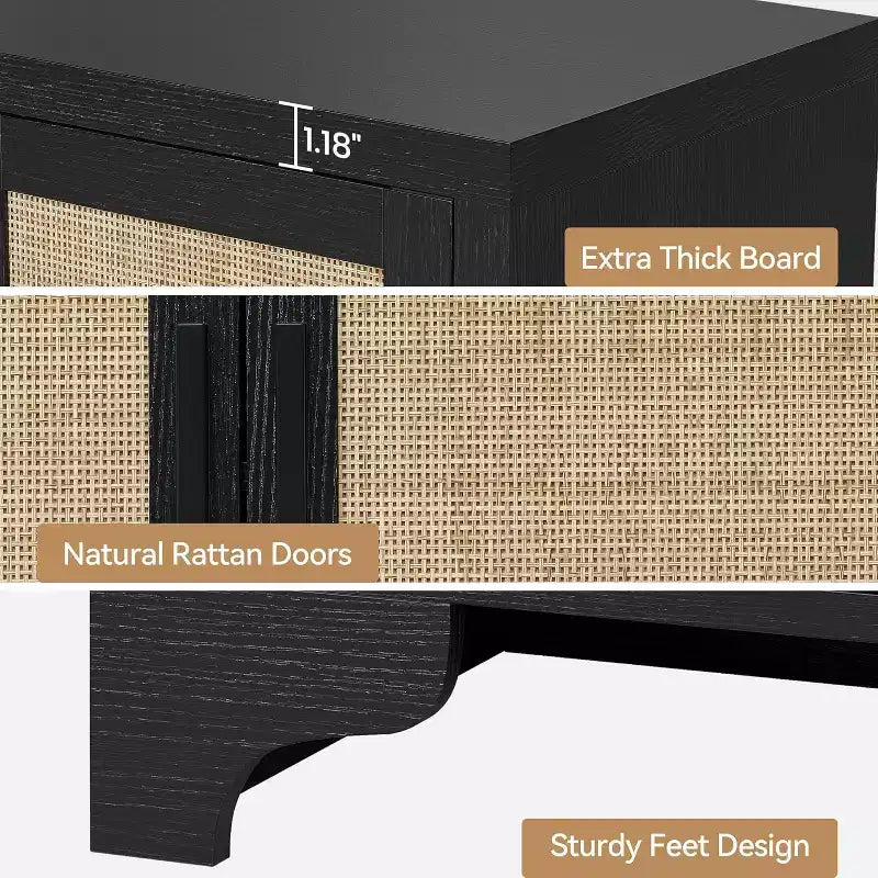 Buffet bahut 4 portes en rotin naturel