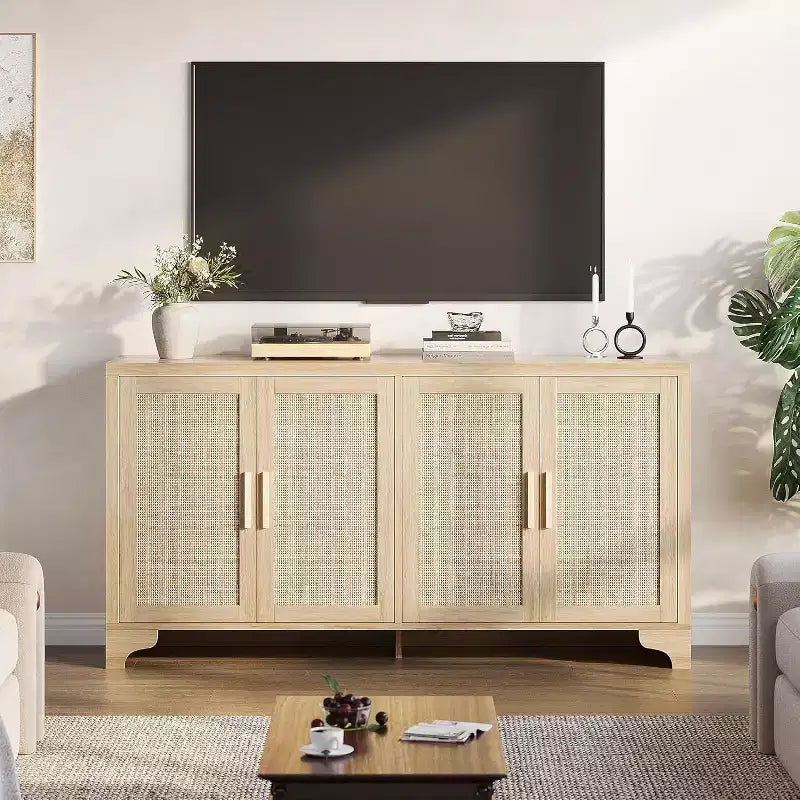 Buffet bahut 4 portes en rotin naturel