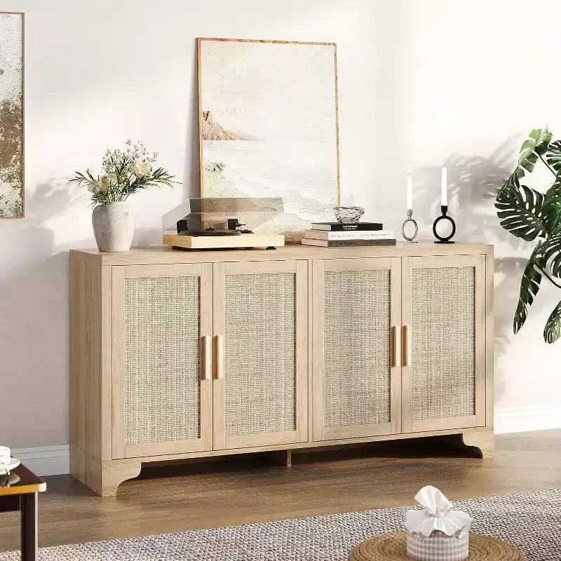 Buffet bahut 4 portes en rotin naturel