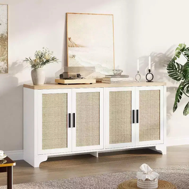 Buffet bahut 4 portes en rotin naturel