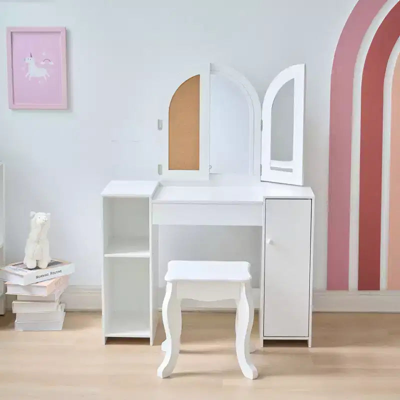 Coiffeuse en bois avec miroir LED, blanche