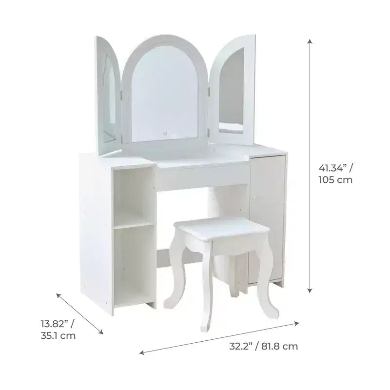Coiffeuse en bois avec miroir LED, blanche